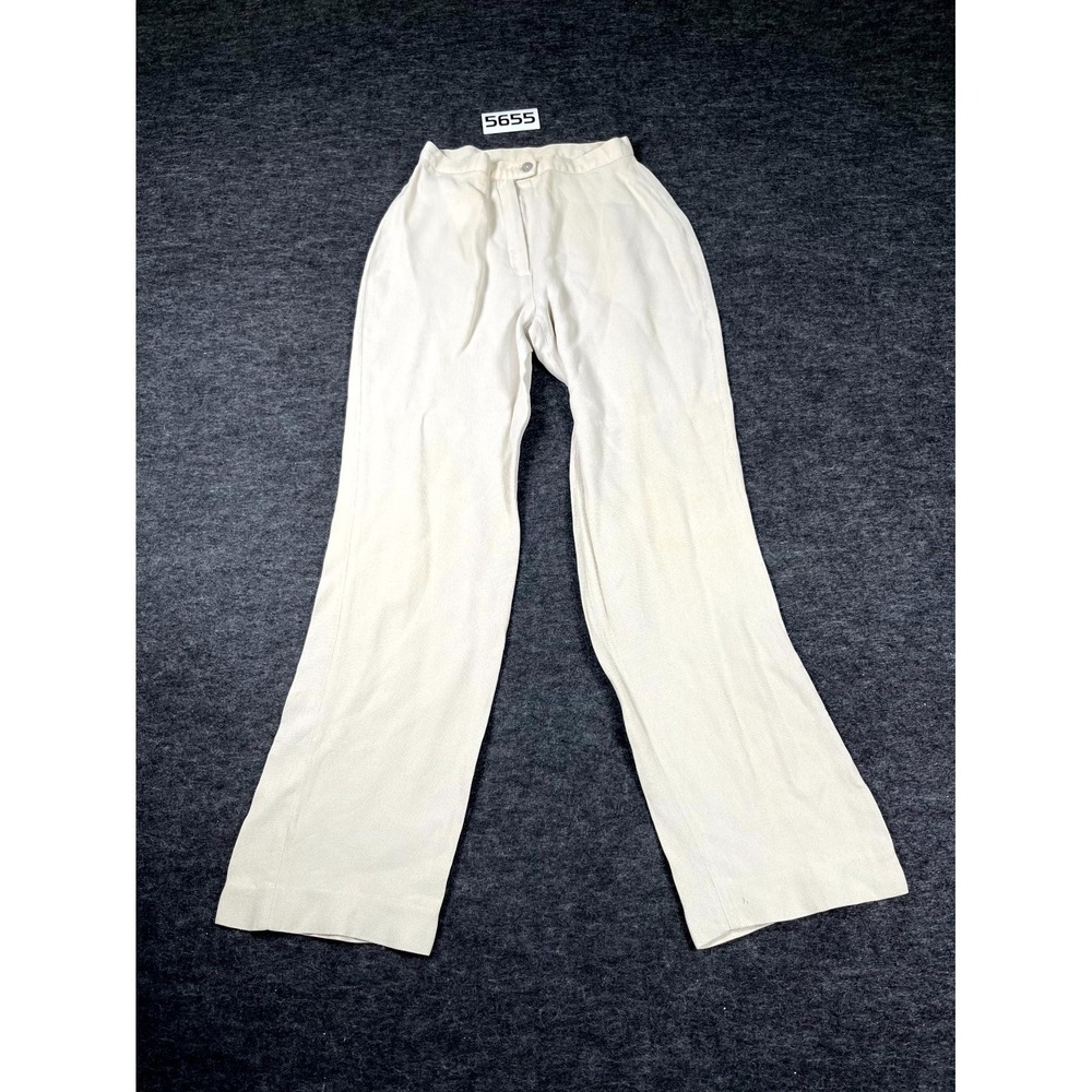 Vintage El Corte Ingles Pants Womens 38 Cream Acrylic Flared Leg Retro College